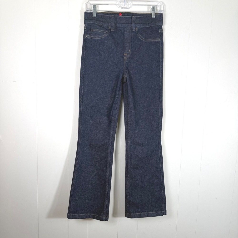 Spanx Everywear Pull-On Kick Flare Jeans Raw Indigo High Rise Denim Womens Small